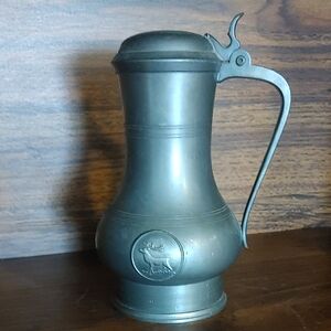 Rare Vintage Pewter Tankard with Engraved Deer/Elk Design